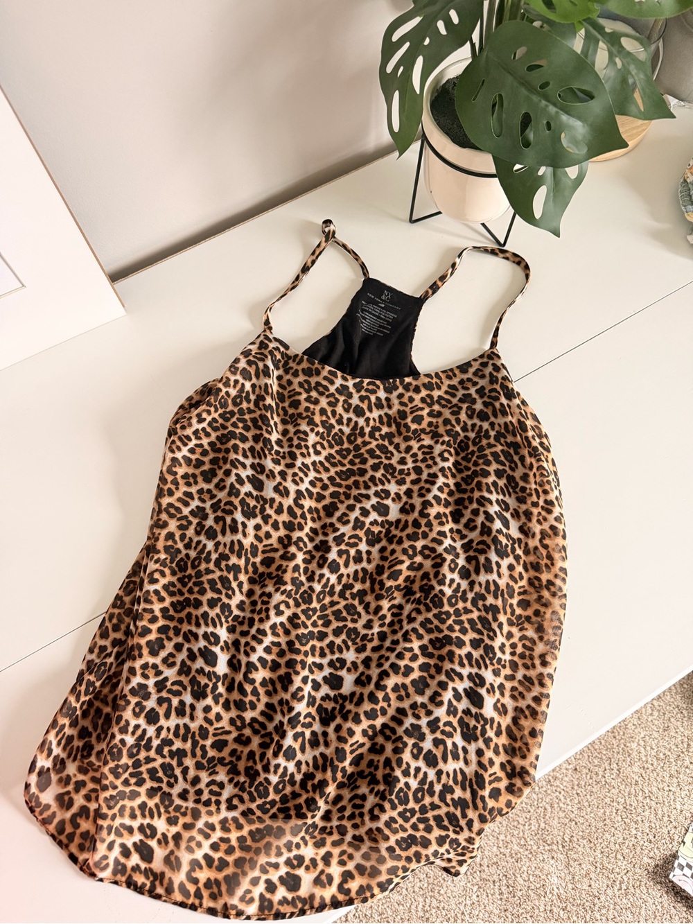 New York & Company Leopard-Print Satin Slip Dress - Brown/Black